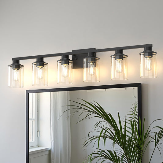 Doresshop Bathroom Light Fixtures  6-Light Matte Black Bathroom Lighting Fixtures Over Mirror With Clear Glass Shade  Vanity Lights For Hallway Living Room Bedroom