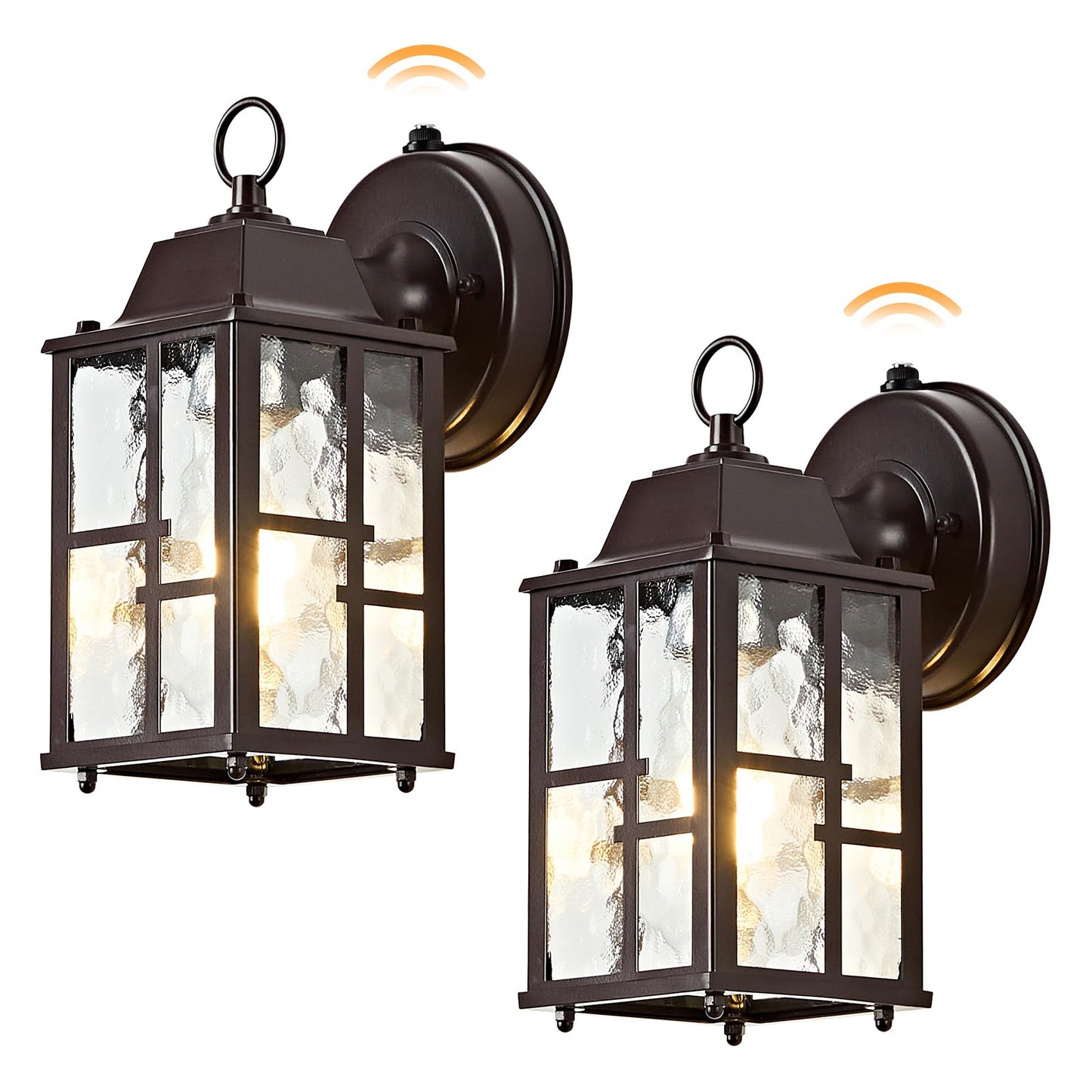Okeli 2-Pack Dusk To Dawn Outdoor Wall Lights  Weatherproof Exterior Lighting Fixture Wall Mount  Aluminum Ripple Glass Porch Light  Anti-Rust Outside Wall Sconce For House  Garage(Brown)