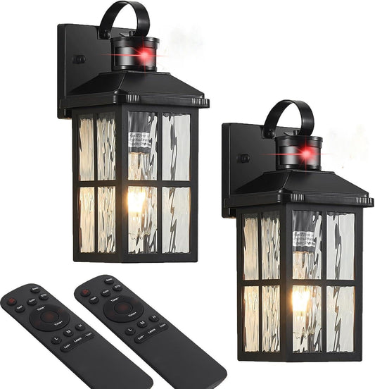 Yjxgdil Porch Lights Outdoor With Remote Control: 2 Pack Motion Sensor Exterior Lighting Fixtures Intelligent 3 Lighting Modes Outdoor Wall Lights Sconce Lights For House Patio Front Door Garage