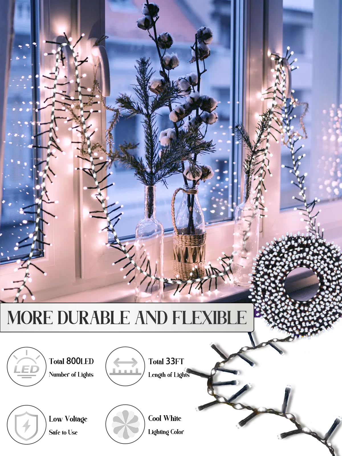 2025 New Christmas Cluster Lights 800 Led With Flowing Twinkling  Fire er Fairy Lights With 15 Modes & Timer  Waterproof Christmas String Light For Indoor Outdoor Xmas Tree Party Garden Cool White