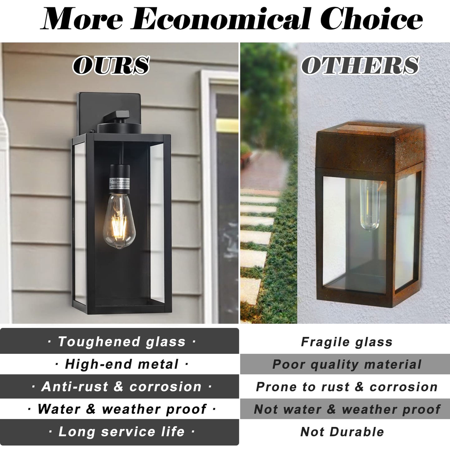 16-Inch Large Outdoor Wall Light Fixture  Black Exterior Wall Lantern Waterproof  Farmhouse Porch Sconce Lighting With Glass  Modern Wall-Mounted Outside Lights For House  Garage  Patio Lamp  2 Packs