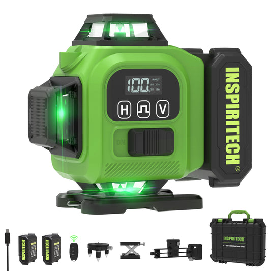 INSPIRITECH Laser Level 360 Self Leveling with Hard Case & Remote, 4x360 Rechargeable Green Line Laser for Framing Wall Ceiling Floor Tile