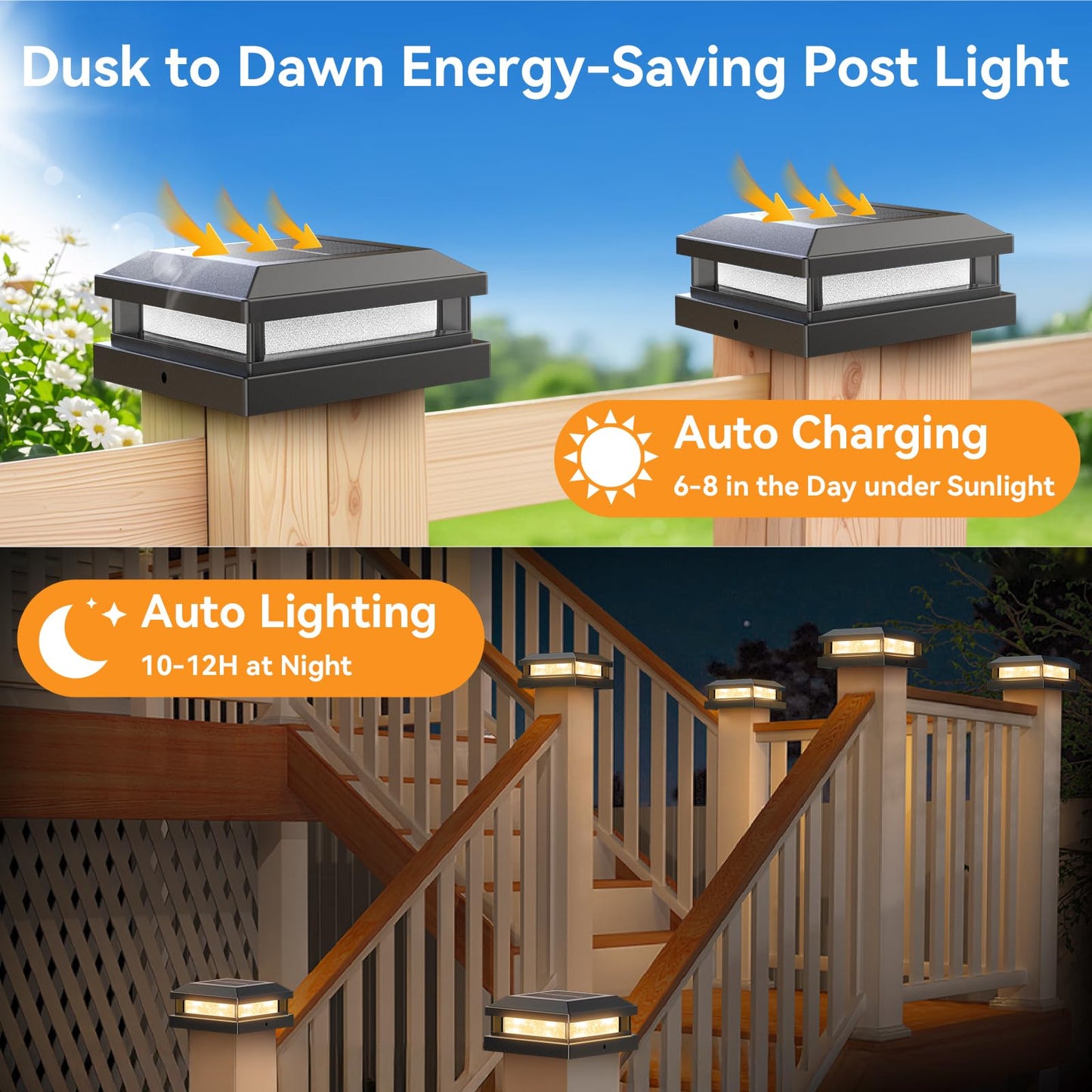 Solar Light Outdoor 4 Packs  Waterproof Solar Powered Post Cap Light For 4X4 4.5X4.5 5X5 Vinyl/Wooden Post With Warm/Cool Lighting  Black 16Leds Deck Cap Lights For Outside  Garden  Patio  Porch