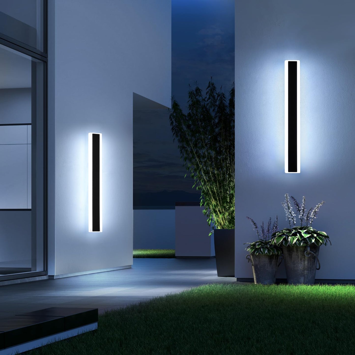 Mikeru 2Pack 31.4Inch Long Led Wall Light  6000K Cool White Modern Outdoor Wall Light Ip65 Waterproof Black Acrylic Porch Exterior Lighting Fixtures  Exterior Wall Mount Lights