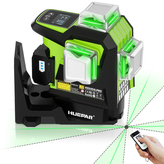 Huepar 360 Laser Level with Electric Pivot Around Point Fine Adjustment Rotating Base, Remote Control, Rechargeable Battery, 1/13" High precision Self Leveling Lazer Leveler, Pluse Mode