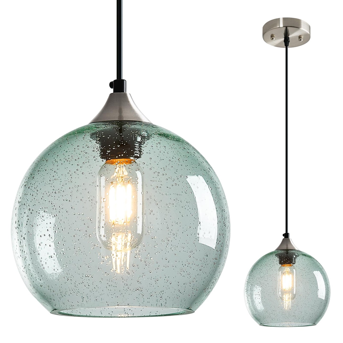 Lbsqj Light Green Glass Pendant Lights Kitchen Island Lighting Globe Pendant Light Fixtures Modern Pendant Lighting For Bedroom Living Dining Room Light Fixture (7.87 In  1 Pack)