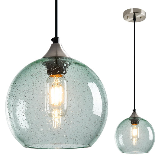 Lbsqj Light Green Glass Pendant Lights Kitchen Island Lighting Globe Pendant Light Fixtures Modern Pendant Lighting For Bedroom Living Dining Room Light Fixture (7.87 In  1 Pack)