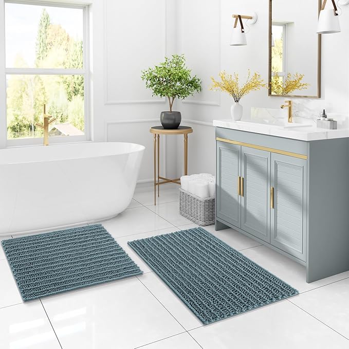 Arotive Luxury Chenille Bathroom Rug Mat, Extra Soft Thick Absorbent Shaggy Bath Rugs, Non-Slip Machine Wash Dry, Plush Bath Mats for Bathroom, Shower and Tub, 24x16, Smoky Gray