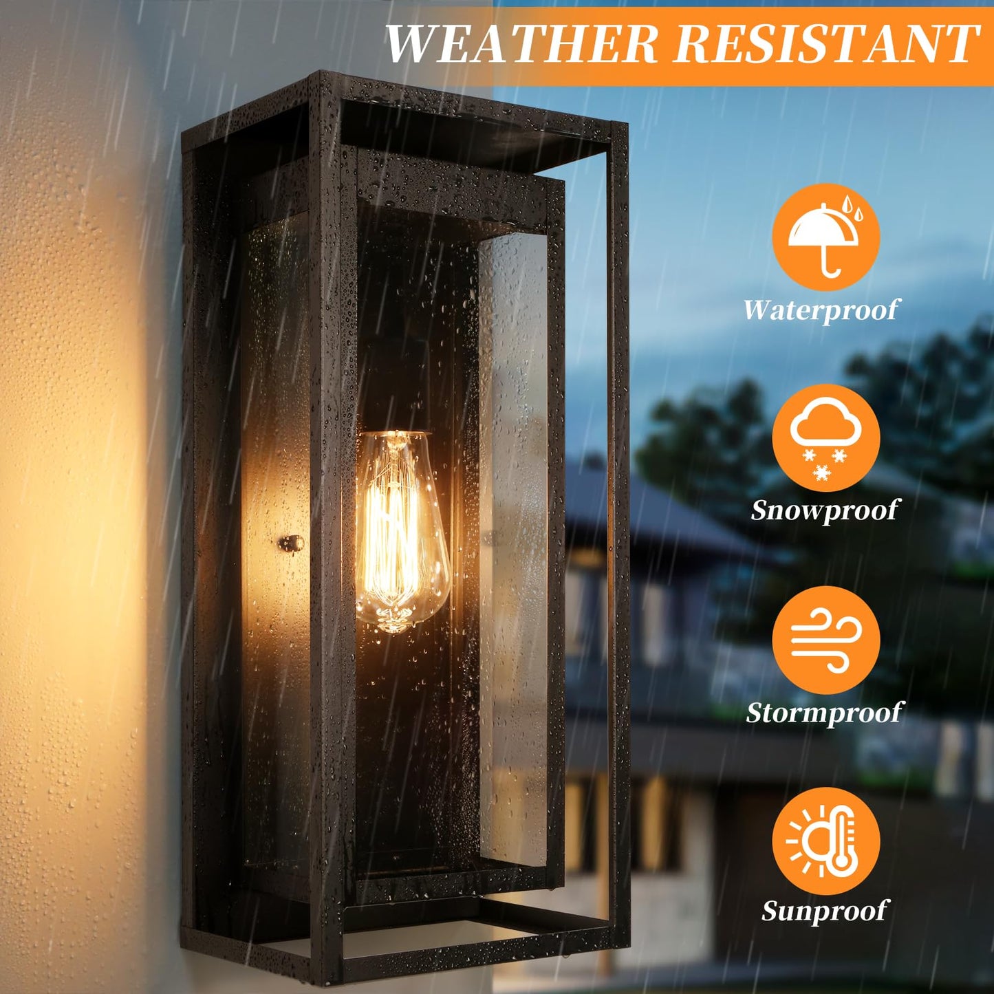 Slypadan 19 Outdoor Wall Lights  2 Pack Large Size Matte Black Outdoor Sconce Lights With Clear Glass Shade  Waterproof Porch Lighting Exterior Light Fixture For Front Door  Garage