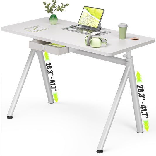 WALKINGDESK Standing Desk, 4-Leg Pneumatic Adjustable Desk for Walking Pad Treadmill - Stable No Wobble Fixed Frame, 40” Computer Desk with Fabric Drawer for Home Office, Gaming Desk, White