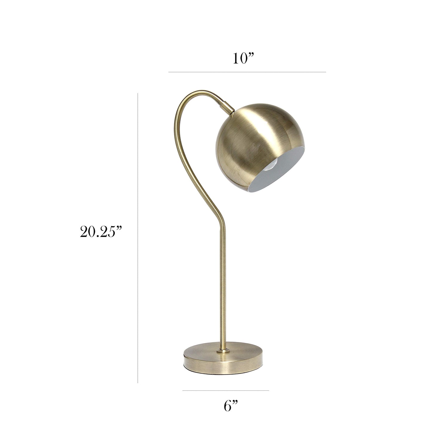 Elegant Designs 20in Modern Metal Half Moon Table Lamp, Antique Brass, Model LT1061-ABS, 10inL x 6inW x 20.25inH, Ideal for Home Décor