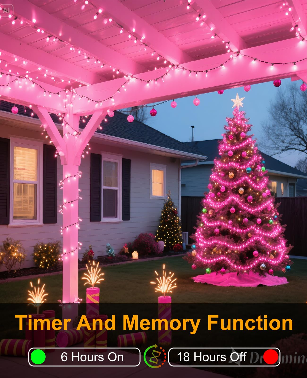 197Ft 600 Led Christmas Lights Outdoor  Plug In Christmas Tree Lights 8 Modes  Waterproof Green Wire String Twinkle Lights For Indoor House Patio Garden Party Wedding Holiday Decorations  Pink