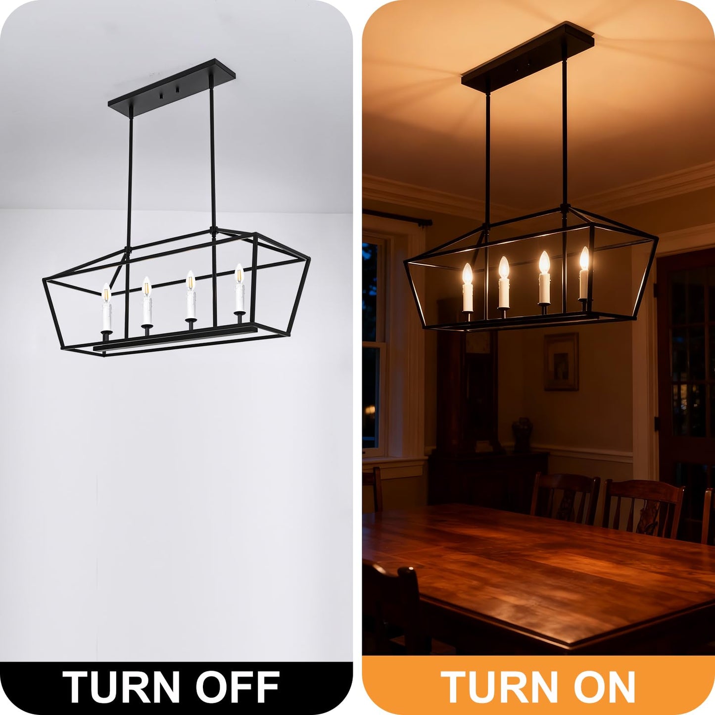 Winshen 4-Light Kitchen Island Lighting  Modern Black Dining Room Chandelier Over Table Pendant Light Fixture  E12 Bulb Base