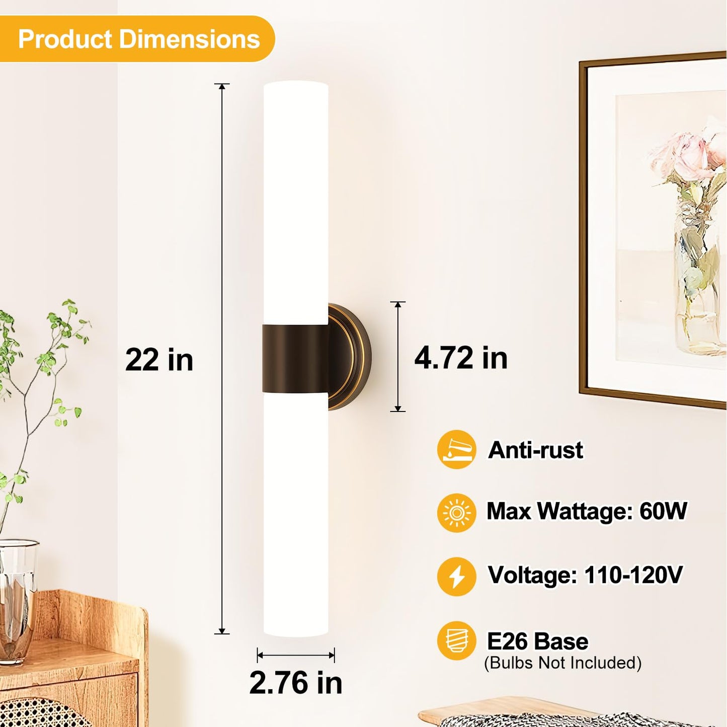 Wall Sconces Set Of Two  Modern Bathroom Sconces Wall Lighting With Milky White Glass  Brown Sconces Wall Decor Set Of 2 For Bathroom Mirror Bedroom Living Room Hallway