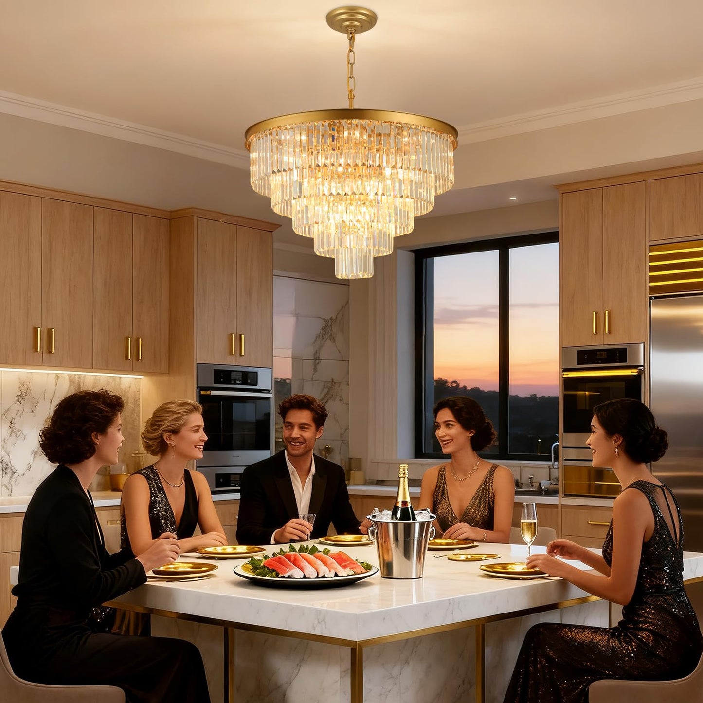 Crystal Chandeliers For Dining Room Lights Fixture Over Table  20 Lights Gold Modern Chandeliers For Living Room  5-Tier Round Crystal Lighting Fixtures For Bedroom Entryway Kitchen Island D30 Inch