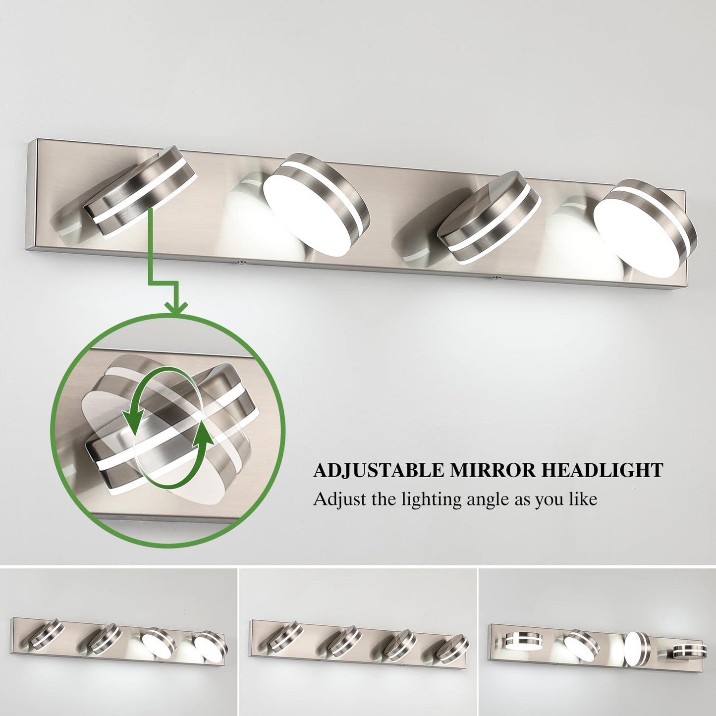 Bicrink Brushed Nickel Vanity Lights For Bathroom  4-Light Bathroom Light Fixtures Over Mirror  Led Dimmable Bath Lighting Fixture  Modern Wall Mounted Lighting Fixture