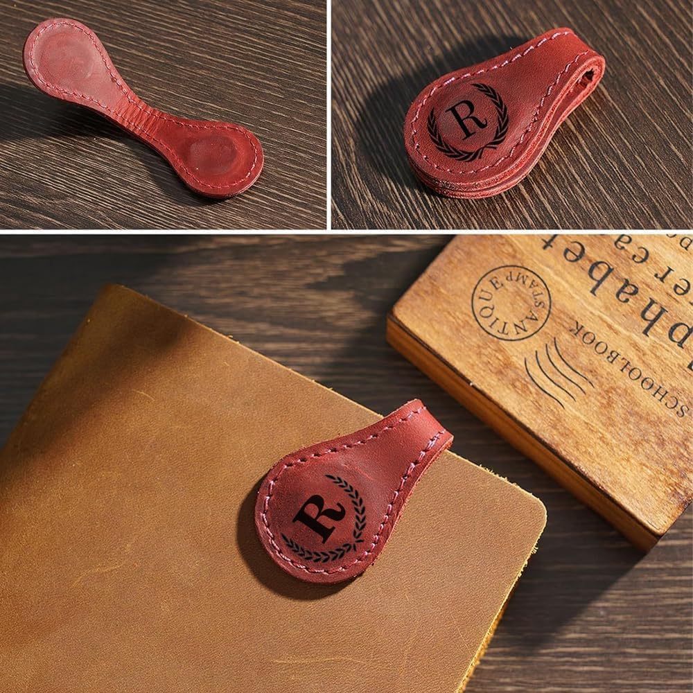 Artlaza Personalized Magnetic Leather Bookmark, 26 Letters Custom Leather Bookmarks, Handmade, Leather Magnetic Bookmark for Book Lovers Readers Women Kid(Dark Yellow，T）