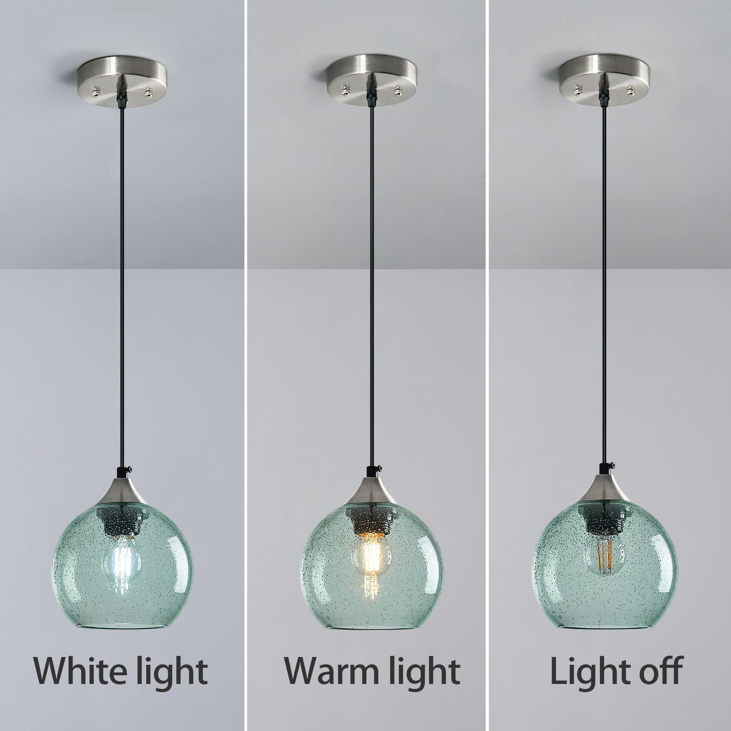 Lbsqj Light Green Glass Pendant Lights Kitchen Island Globe Pendant Light Fixtures Modern Pendant Lighting For Bedroom Living Dining Room Light Fixture (5.9 In  3 Pack)