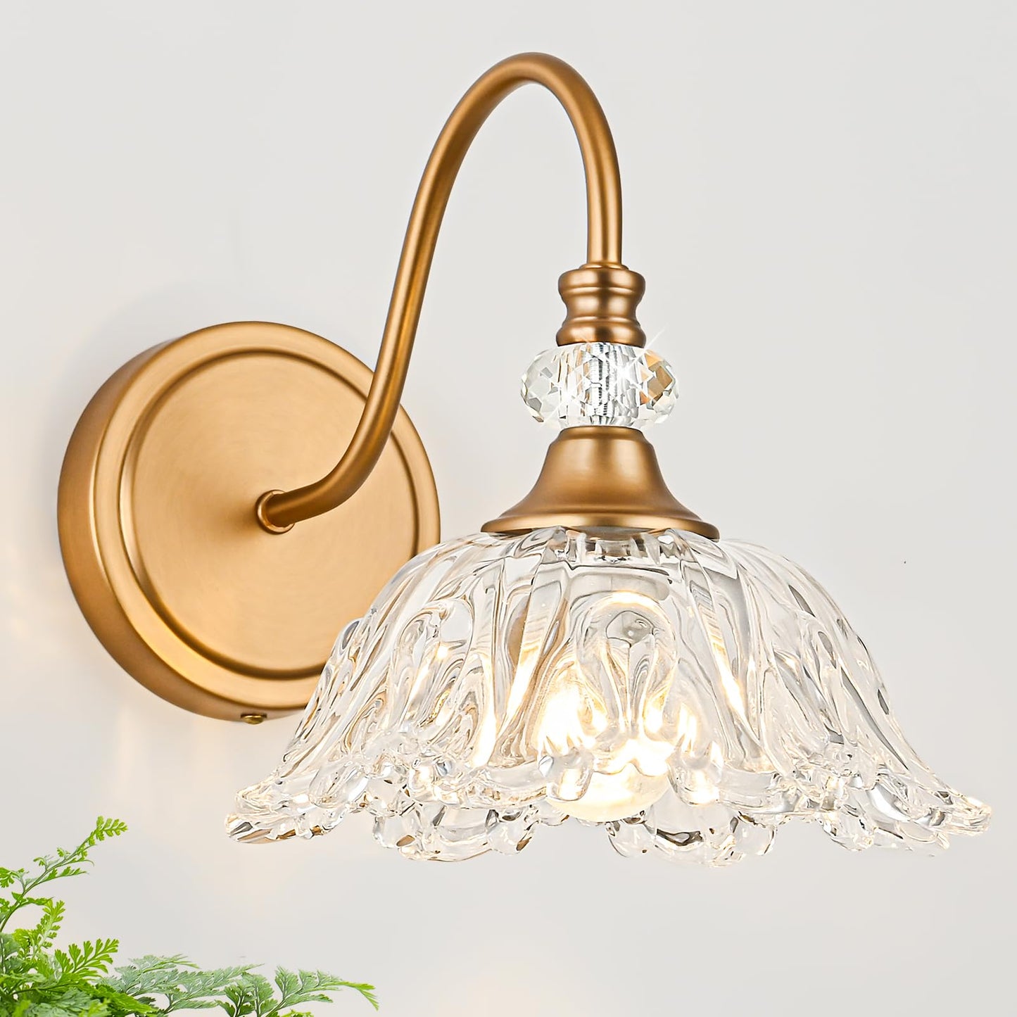 Sunkryster 1 Piece Vintage Wall Sconce With Floral Clear Glass Shade  Matte Deep Brass Finish Wall Mount Lighting For Bathroom Vintage Bathroom Vanity Light Fixture