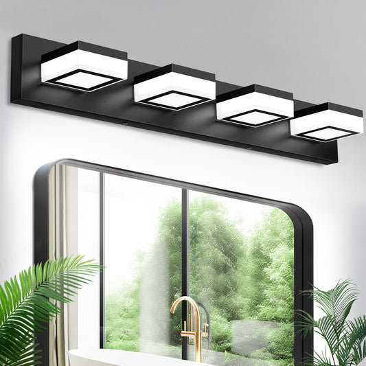 Izorro Led Modern Bathroom Lighting Fixtures Over Mirror (4-Light  30 Inch  Dimmable) Matte Black Bathroom Vanity Light Fixture With 360Rotatable Head (Cool White 6000K)