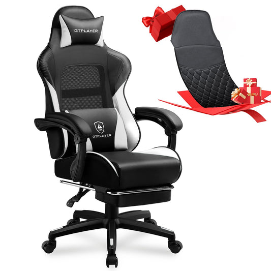 GTPLAYER Gaming Chair, High Back Leather Computer Game Chair with Footrest, Ergonomic Height Adjustable Office Chair with Removable Cover and Lumbar Support for Gaming and Work (WT,with Leather Cover)