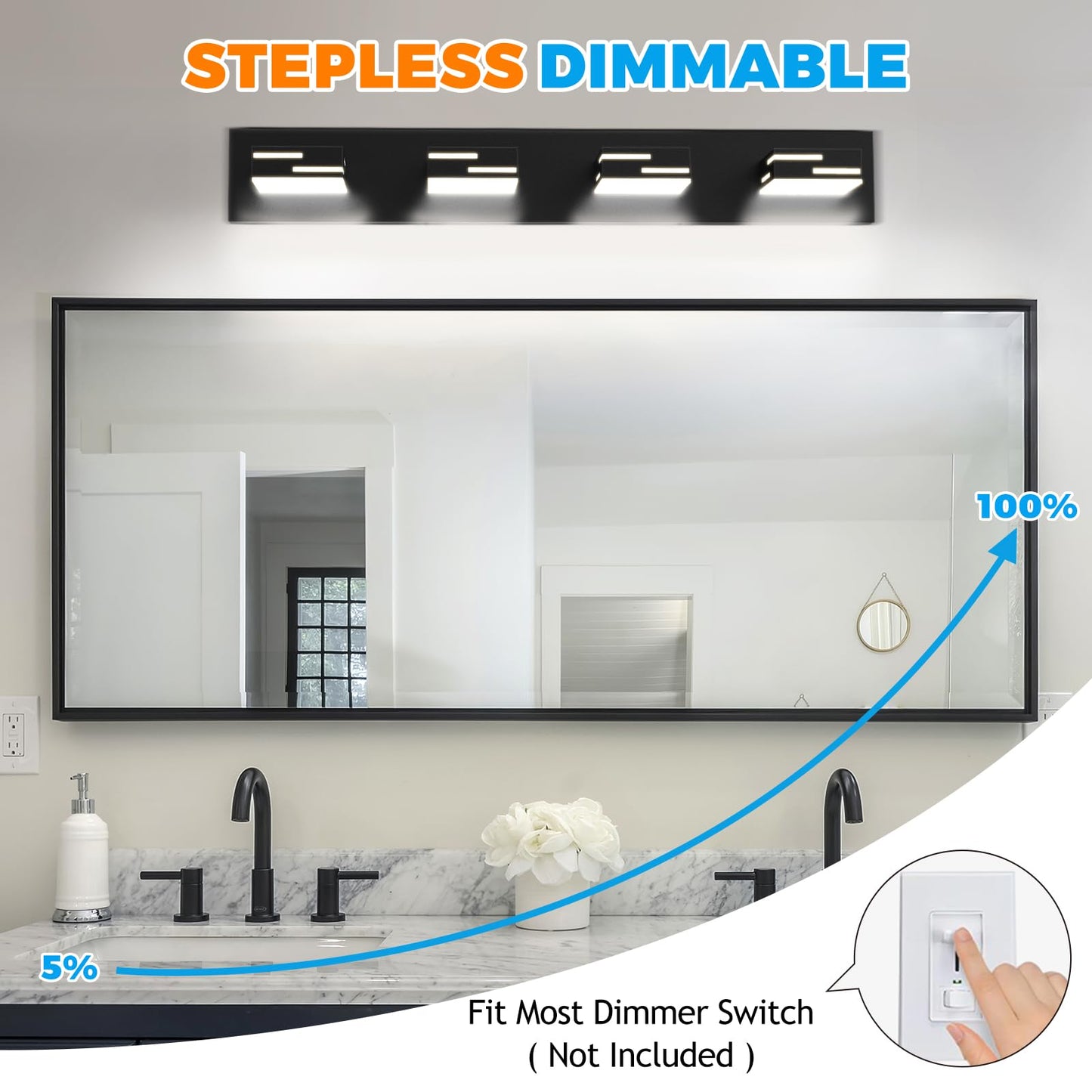 Izorro Modern Led Bathroom Vanity Light Fixtures (41-Inch  4-Light 5Cct Dimmable)  Matte Black Vanity Lights For Bathroom Lighting Fixtures Over Mirror With Rotatable