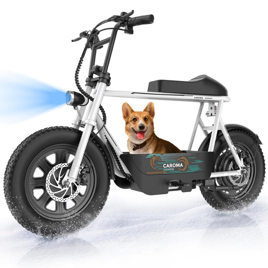 Caroma Peak 800W Electric Scooter with Seat, 16" Fat Tire Electric Scooter for Adults & Teens, 25 Miles Ranges 20MPH Max Speed, Electric Motorcycle for Commuting with Basket (White)