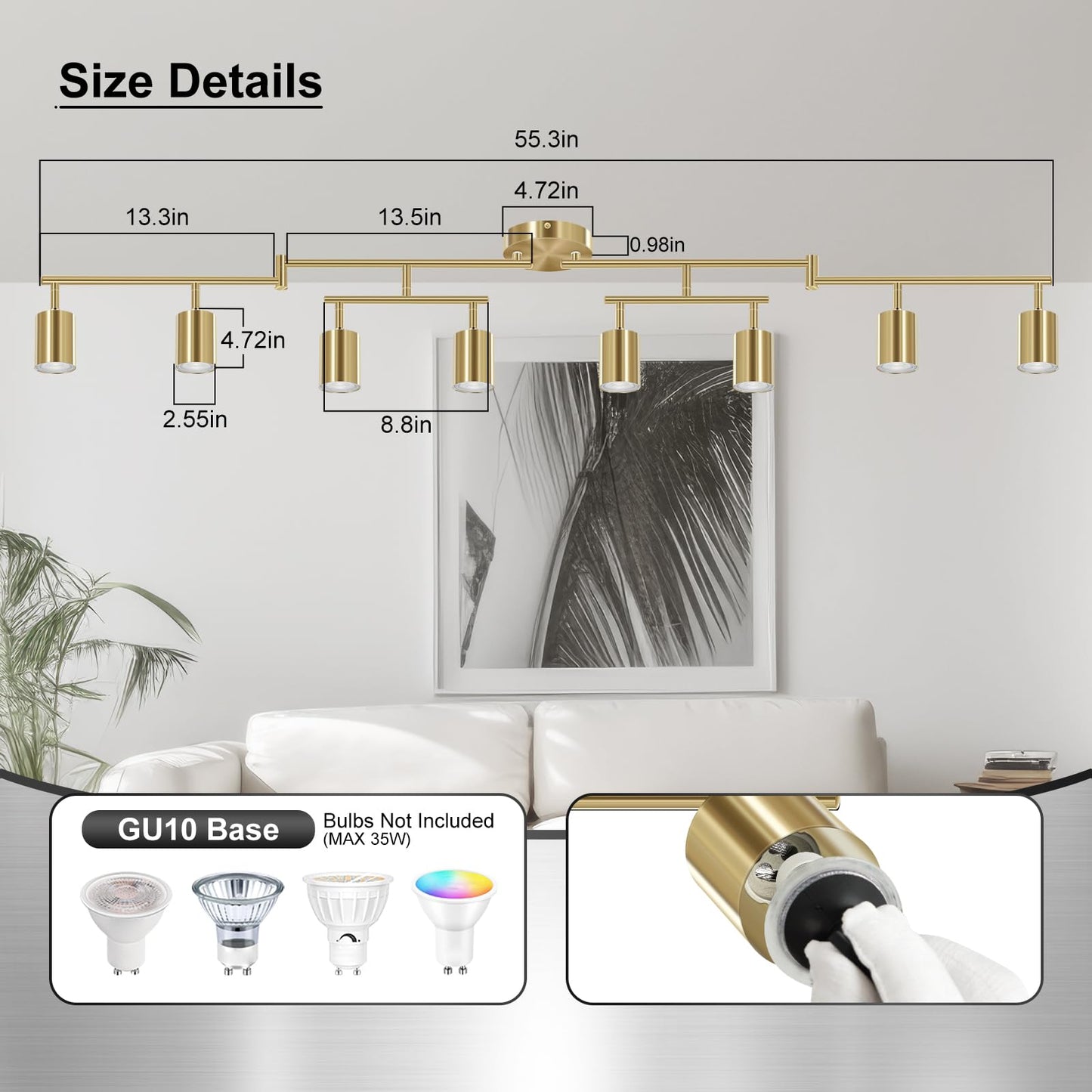 Auquee 8 Light Track Lighting Fixtures Ceiling  Gold Kichen Track Lighting Fixtures  Rotatable Light Heads  Adjustable Modern Led Track Lights For Kitchen/Hallway  No Gu10 Bulb