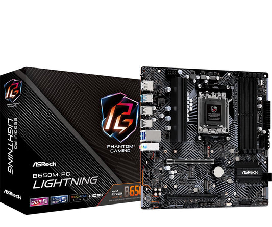 Asrock B650M Pg Lightning Amd Socket Am5 Ryzen9000/8000/7000 Series Processors Ddr5 7200+ Mhz (Oc) Hdmi Displayport B650 Micro A
