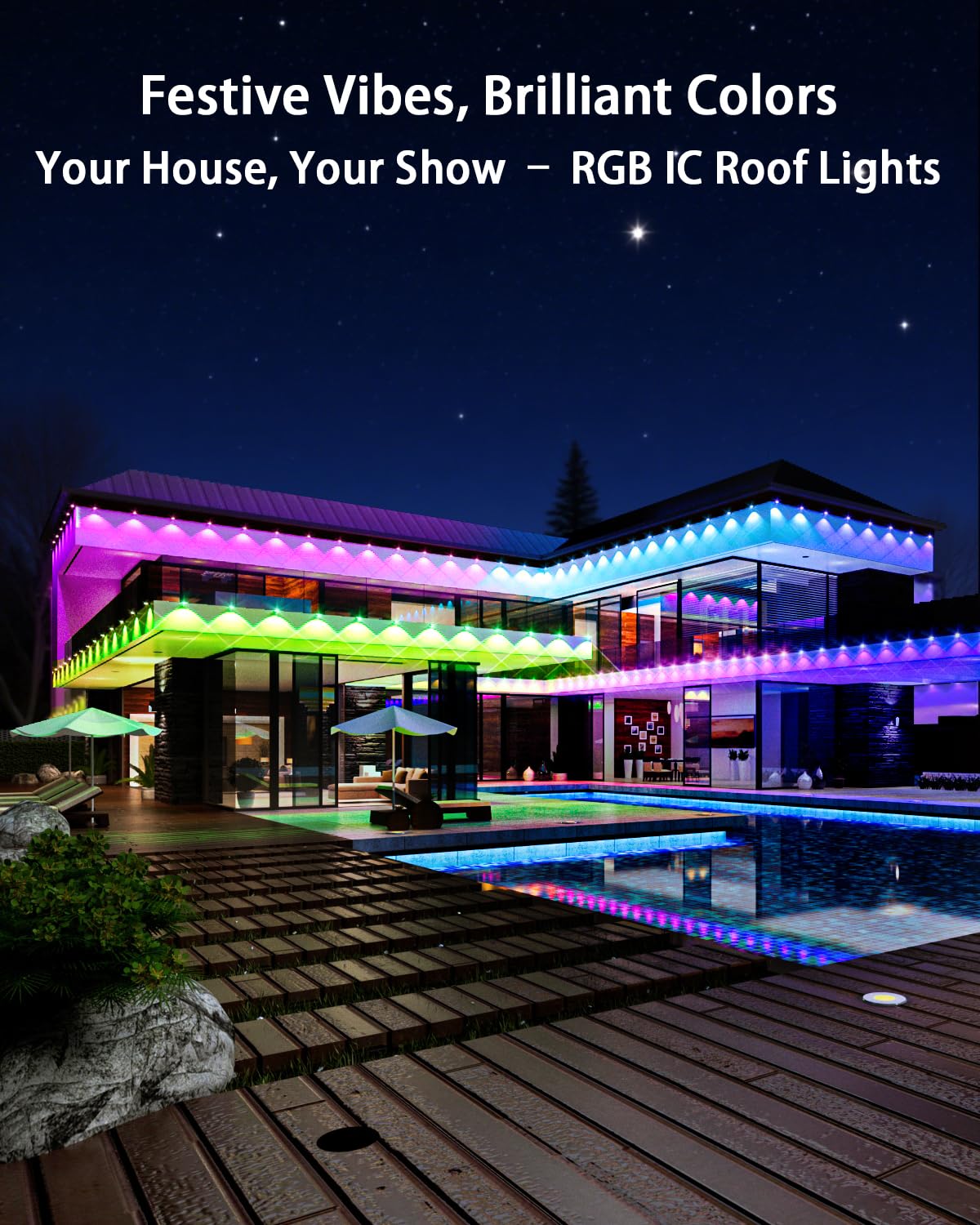 Mimirgb Permanent Outdoor Lights 300Ft Rgb Ic Outdoor Lights With 180 Led Lights For House Roof Christmas Holiday Party Daily Lighting Ip67 Waterproof Eaves Light With Multi Scene Modes For Halloween
