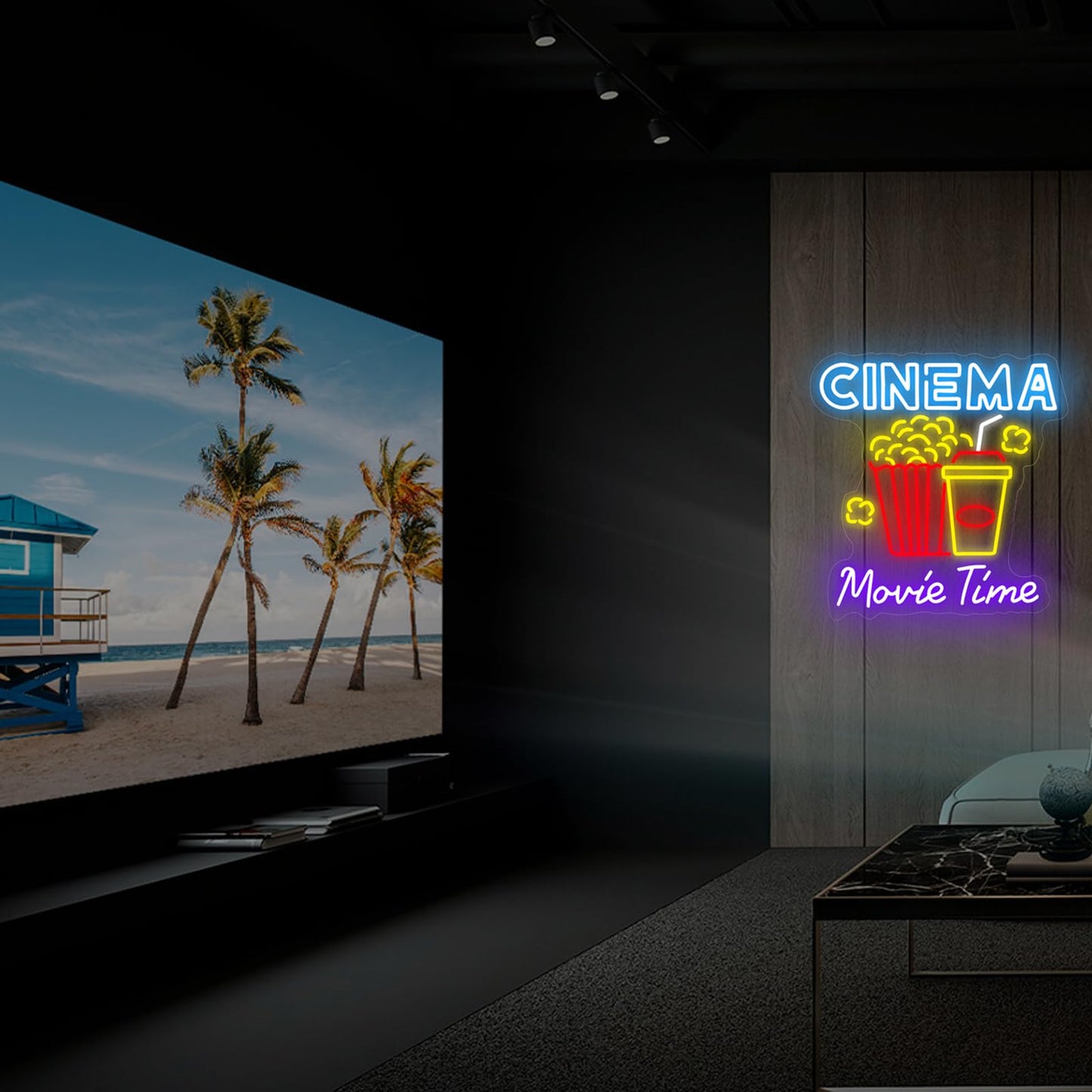 Cinema Movie Time Neon Sign  Movie Theater Led Light  Popcorn Neon Decor  Home Theater Popcorn Led Sign  Home Room Decor Lighting  Snack Bar Decoration Gift  Man Cave Party Birthday