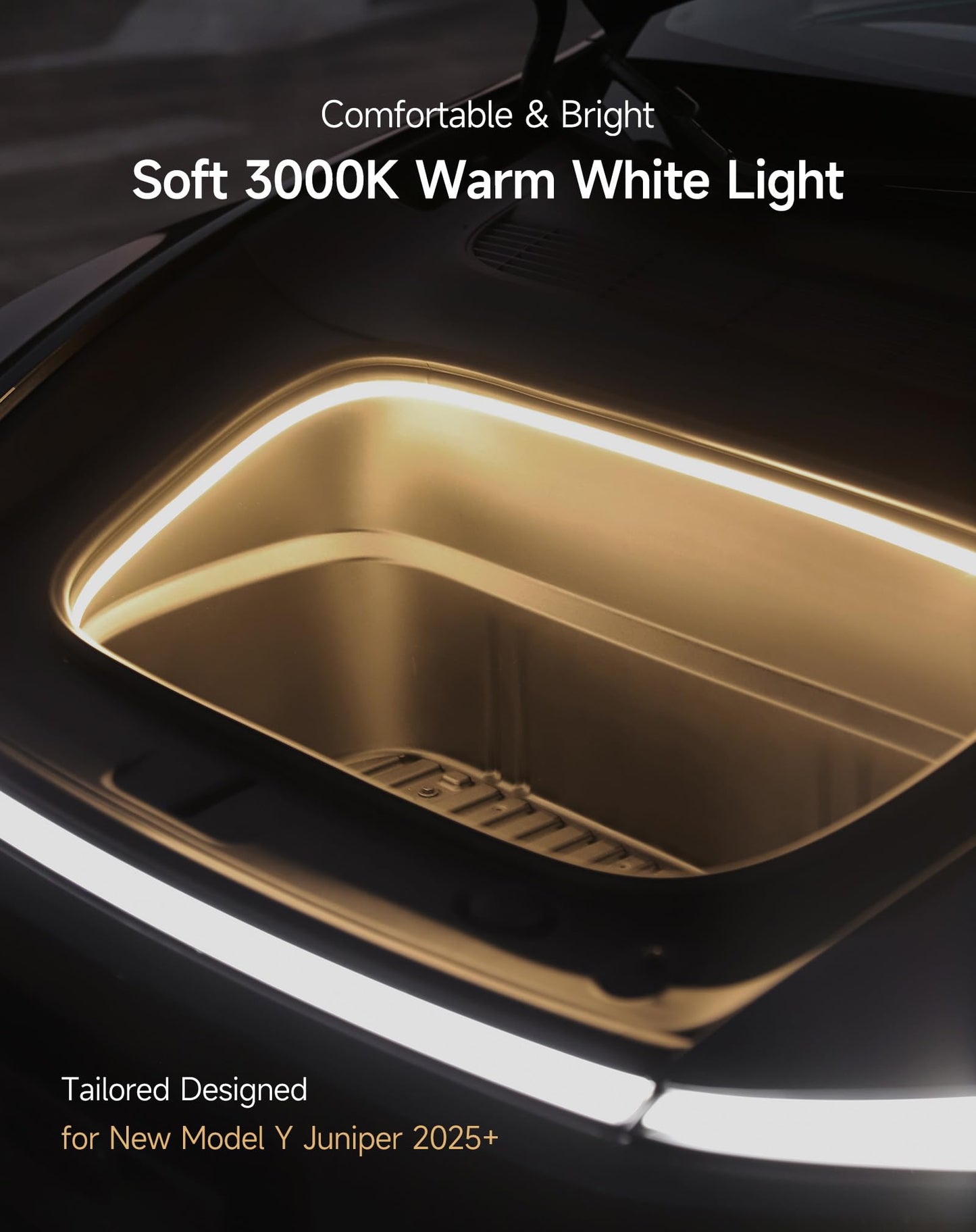 Tparts Frunk Led Light Strip For New Tesla Model Y Juniper 2025+  Flexible Silicone Waterproof Interior Lighting Bar Tool-Free Installation Tesla Front Trunk Accessories Intelligent Ambient Lights