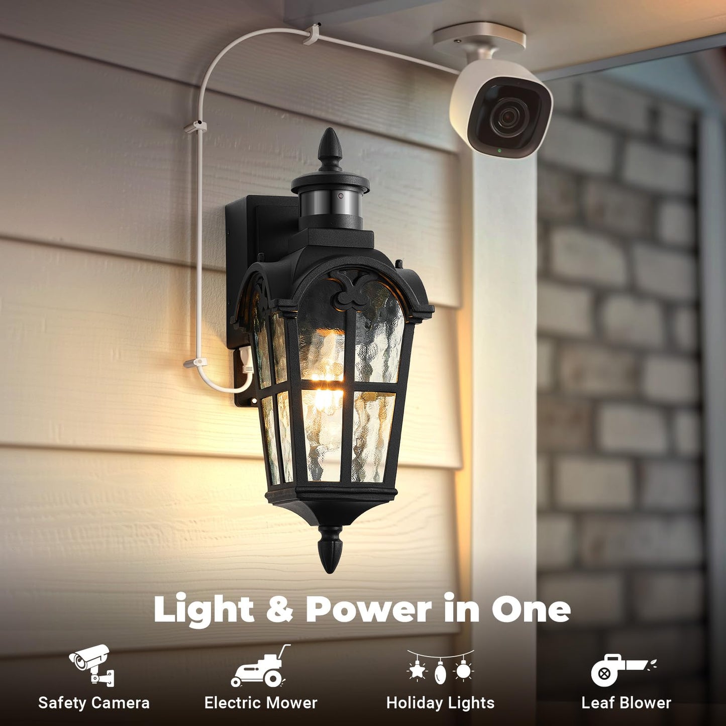 Opaxis Black Outdoor Patio Lights With Gfci Outlet 2-Pack  Upgraded Motion Sensor Outside Lighting With Water Ripple Glass  Dawn To Dusk Outdoor Light Fixture For House  Garage  Garden  Waterproof