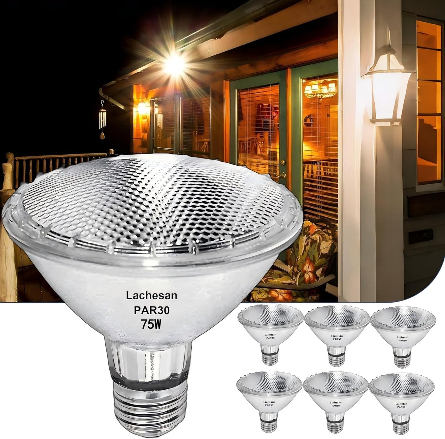 Lachesan 120V 75W Par30 Halogen Flood Light Bulbs Short Neck Bulb 75W Equivalent 2700K Warm White Dimmable High Brightness  Great For Accent Lighting  Tracking Light  Recessed Light Bulb(6Pack