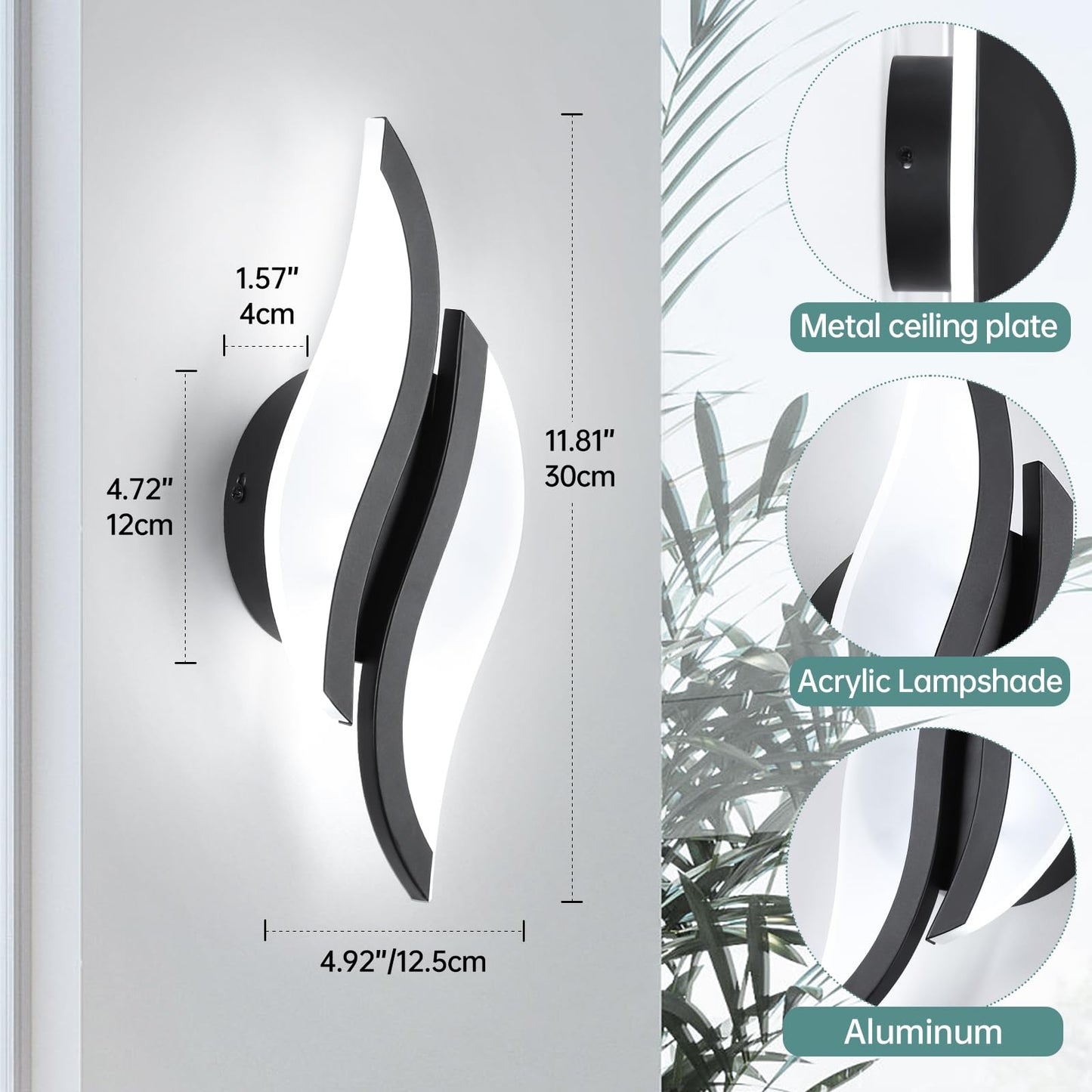 Modern Led Wall Sconces Set Of 2  6000K Black Indoor Wall Light Fixtures Acrylic Wall Sconce Lighting For Living Room Bedroom Bedside Bathroom Hallway Stairway Wall Lamp (Black)