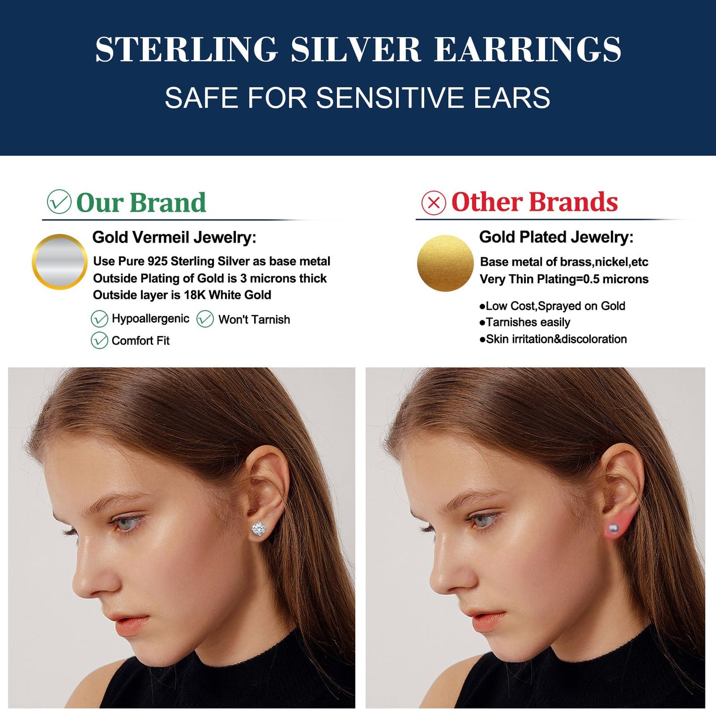 0.2-8 Carats Moissanite Stud Earrings Screw Back Diamond Stud Earrings for Women 18k White/Yellow Gold Plated S925 Sterling Silv