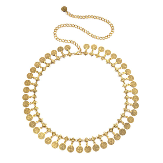 CHIC DIARY Metal Chain Belt for Women Gold Silver Coin Pendant Waist Belt Adjustable Belly Dance Belts for Dresses