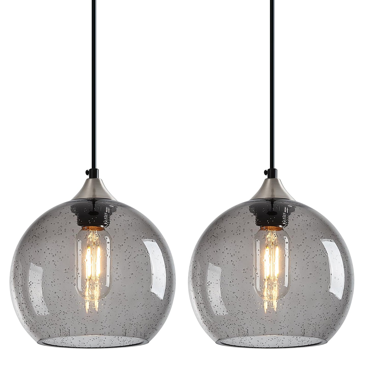 Lbsqj Light Grey Glass Pendant Lights Kitchen Island Lighting Globe Pendant Light Fixtures Modern Pendant Lighting For Bedroom Living Dining Room Light Fixture (7.87 In  2 Pack)