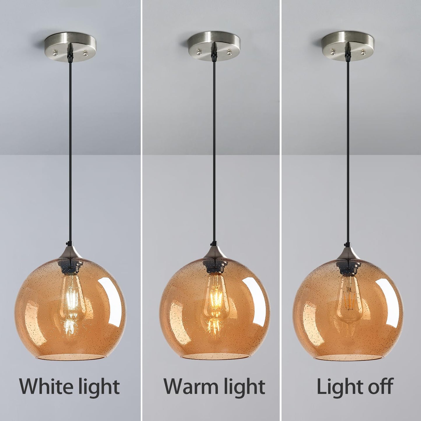 Lbsqj Amber Glass Pendant Lights Kitchen Island Globe Pendant Light Fixtures Modern Pendant Lighting For Bedroom Living Dining Room Light Fixture (9.84 In  1 Pack)
