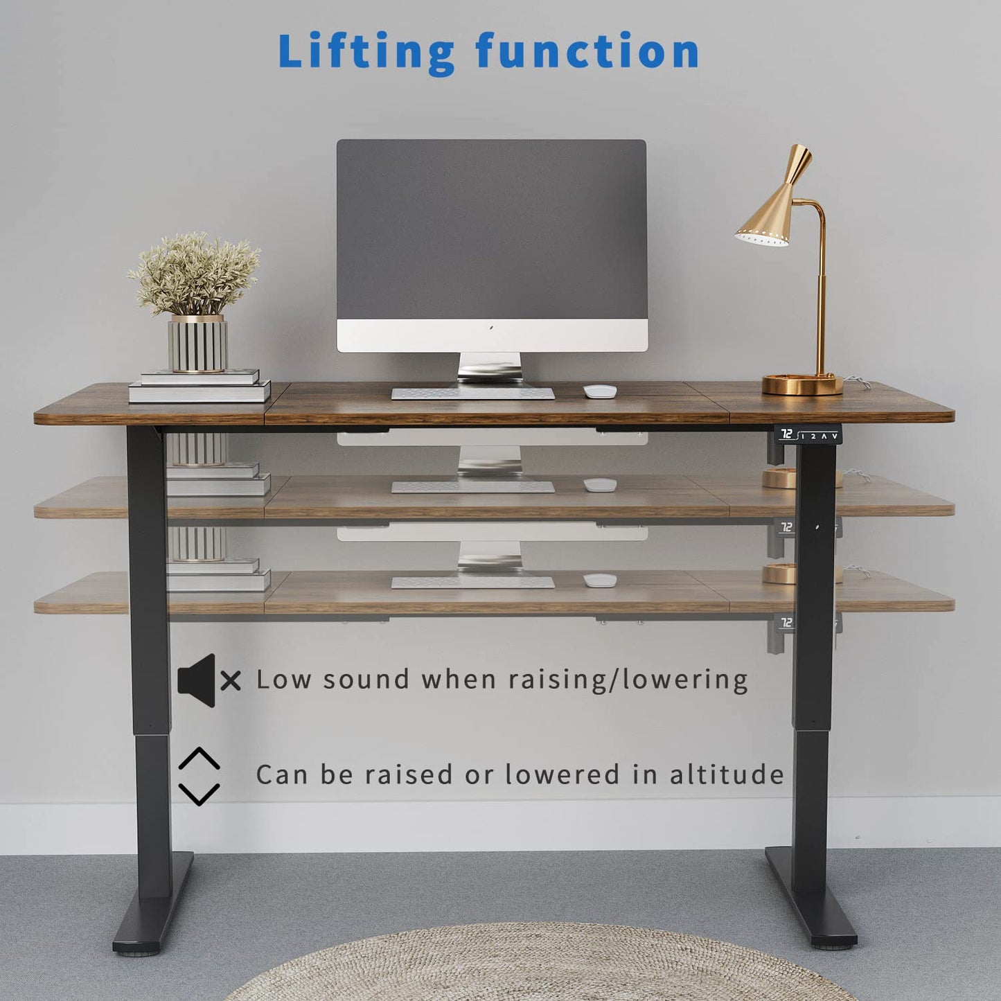 YESHOMY Height Adjustable Electric Standing Desk 63 inch Computer Table, Home Office Workstation, 63in, Black Leg/Rustic Brown Top
