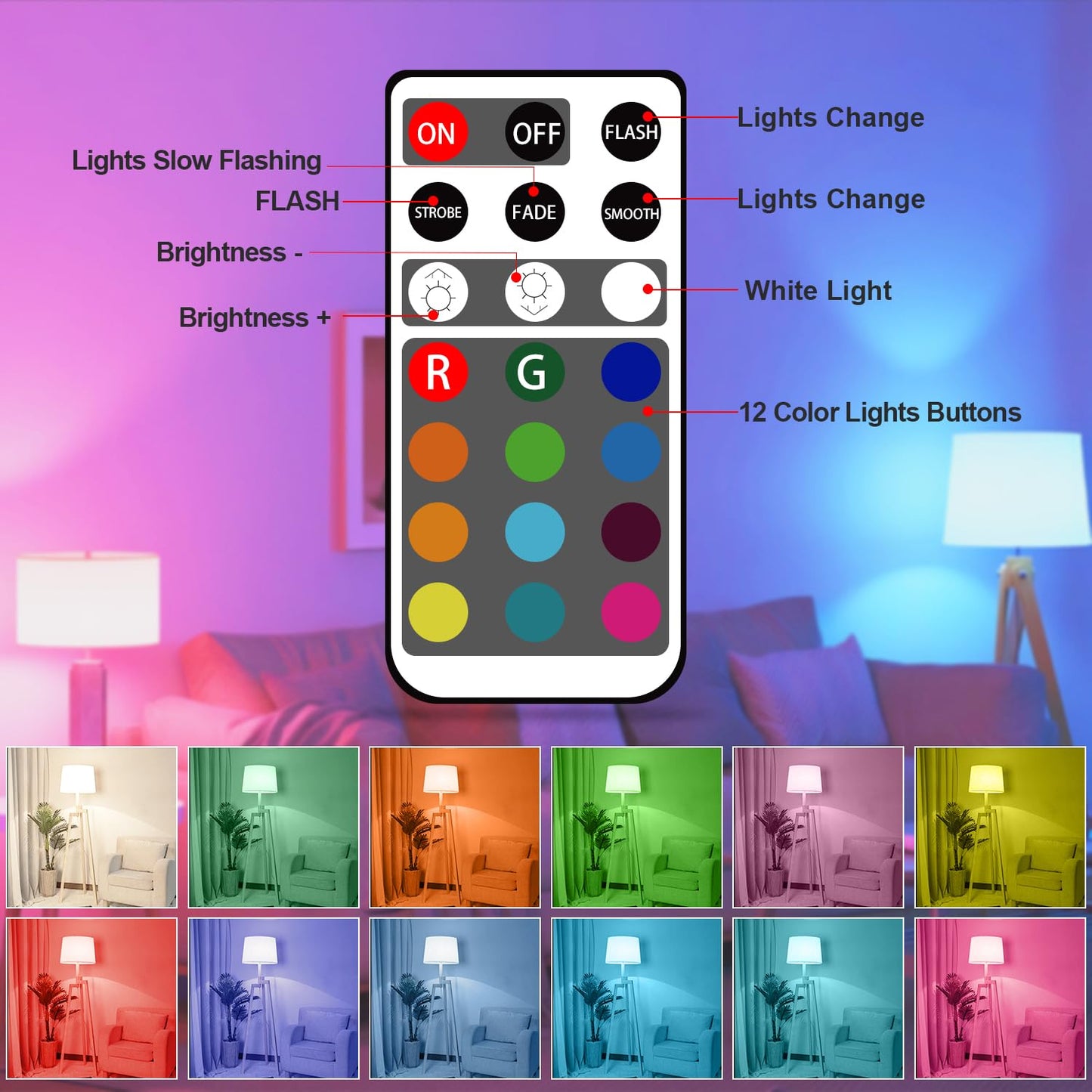 Xrise E12 Led Bulb 2.5W Dimmable Rgb+White Color Changing With Remote Control Equivalent 25W Halogen E12 Base Led Light Bulbs 6000K 250Lm  No Flicker 8 Pack