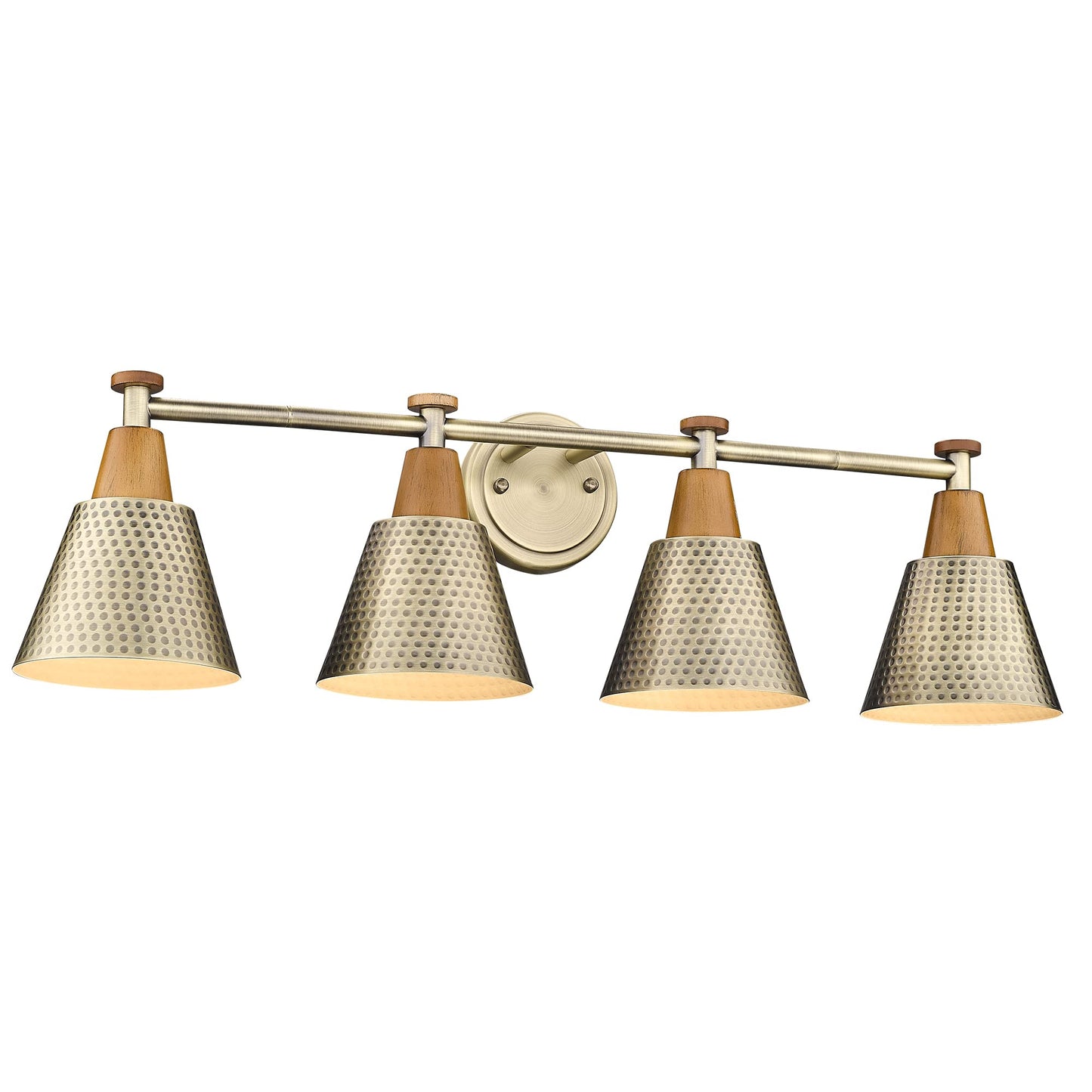 FEMILA Vanity Lights, 4-Light Bathroom Fixture, Antique Brass Wall Sconces, Hammered Metal Shade, 1 Pack