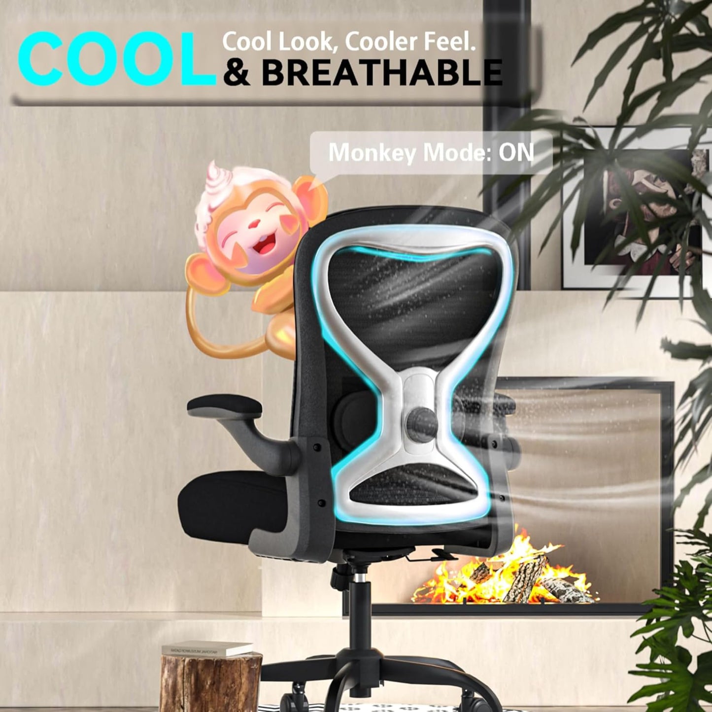 CASASIO Office Desk Chair with Ergonomic Lumbar Support, Extra-Thick Seat Cushion, Flip-up Arms, Breathable Mesh Back, Computer Task Chair for Home Office