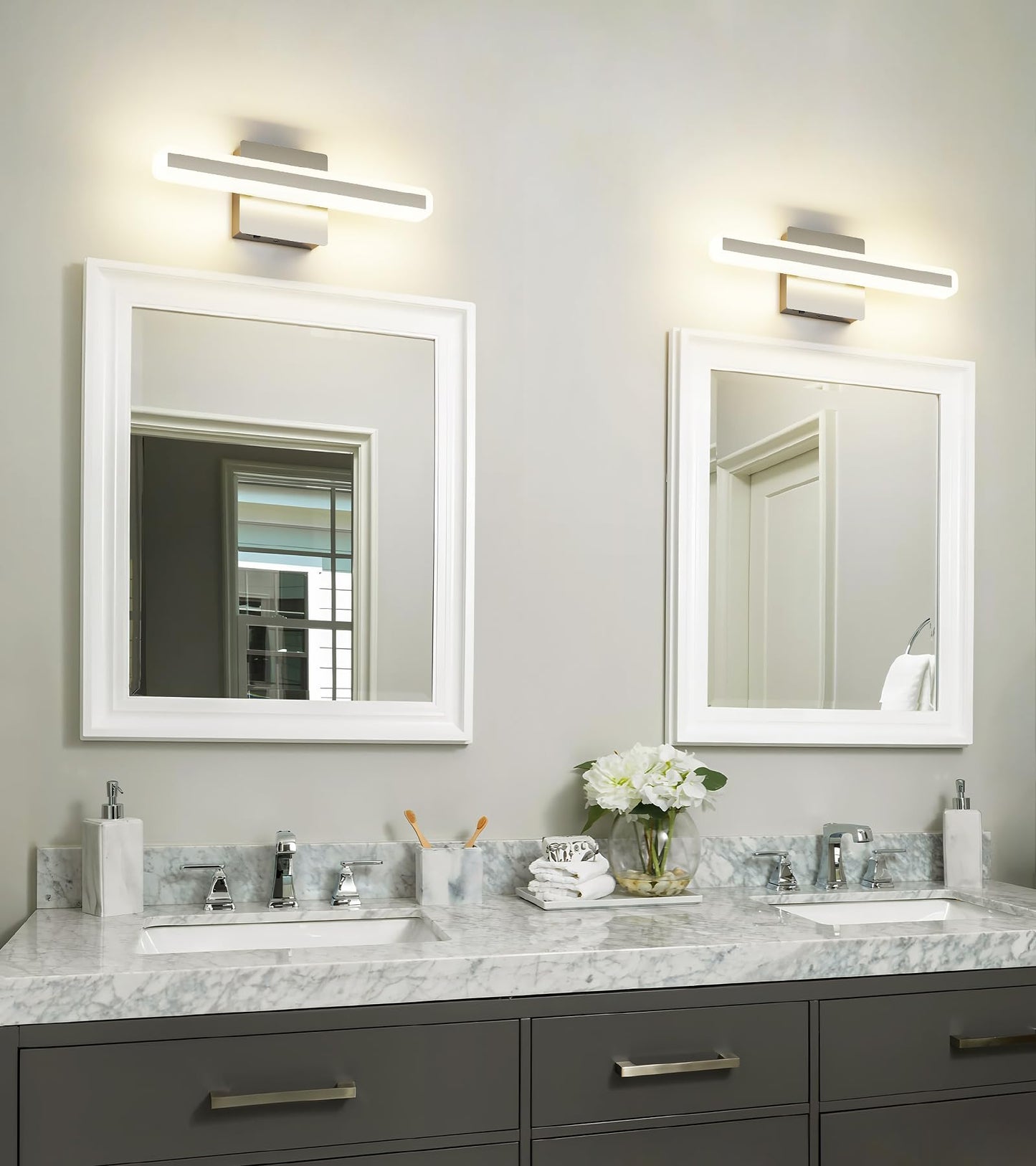 Jusheng Brushed Nickel Vanity Lights For Bathroom  5Cct Dimmable Vanity Light Bar  Modern Led Bathroom Lighting Fixtures Above Mirror 16 Inch 16W