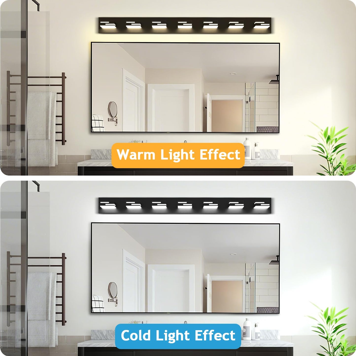 Lkhf Led Modern Bathroom Vanity Light Fixtures 7-Light 5Cct Dimmable Matte Black Vanity Lights For Bathroom Lighting Fixtures Over Mirror  With 350?Rotatable Acrylic Heads  48-Inch