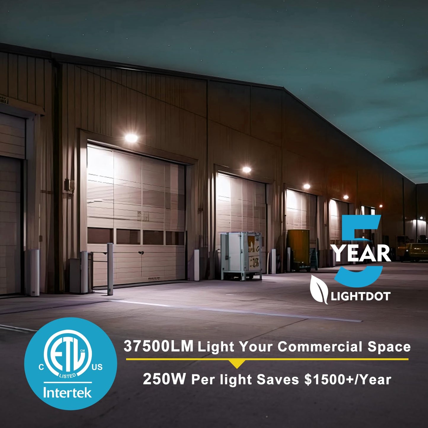 Lightdot 4Pack 250W Led Wall Pack Lights  100-277V Dusk To Dawn With Photocell | 37500Lm(150Lm/W) 5000K Ip65 Outdoor Exterior Lighting Fixture  Energy Saving|5-Yrs Warranty  Etl White(Height:20-40Ft)