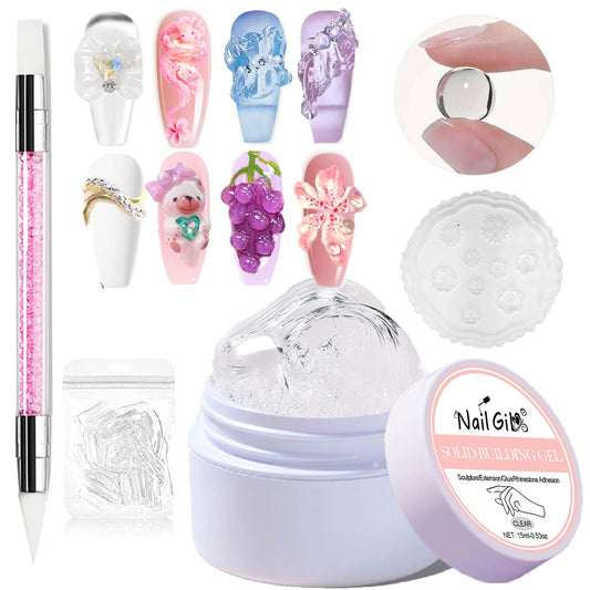 NAILGIL Solid Builder Gel For Nails,3D Nail Art Sculpture Non-Sticky Hand Clear Extension Gel Sock Off UV LED with 3D Silicone F