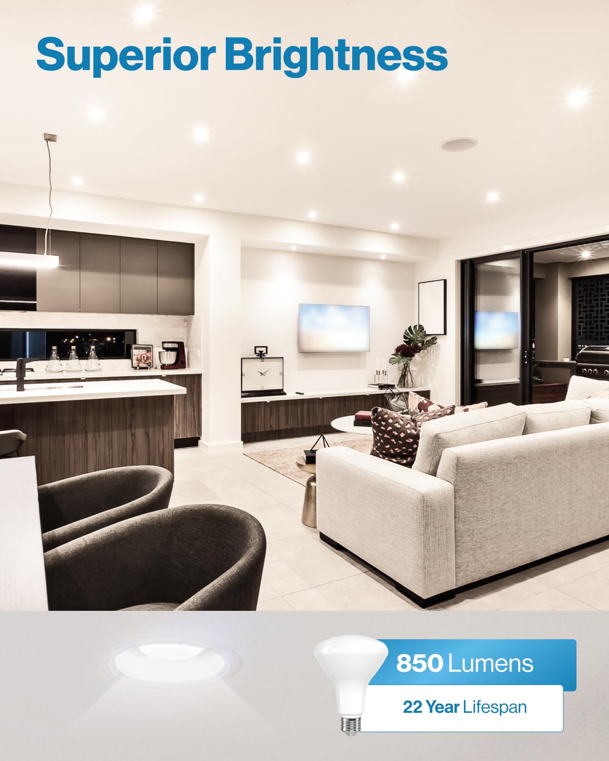 Sunco BR30 LED Bulbs, 11W Equivalent 65W, 2700K Soft White, 850 Lumens, E26 Base, 48 Pack, Dimmable,