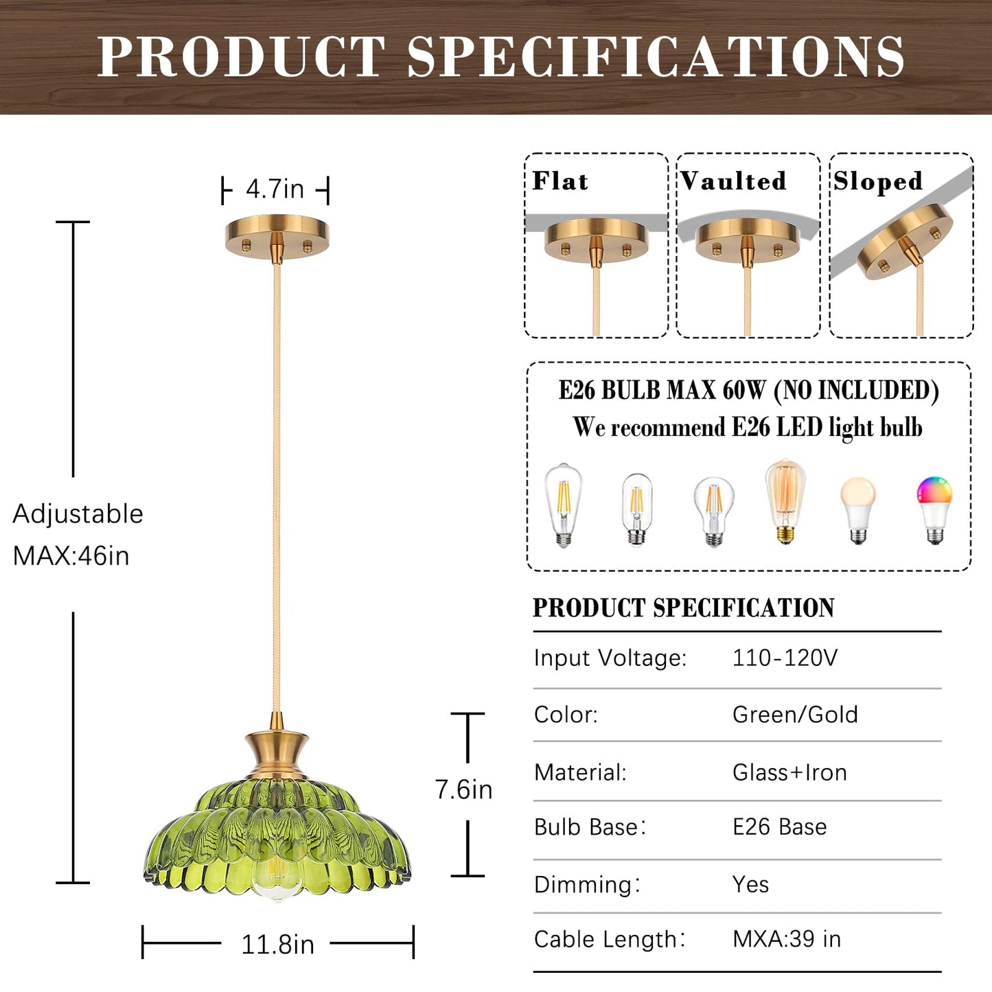 Mgcanyu 2Pack Glass Pendant Lights  11.8 Vintage Lighting Green Glass Light Fixtures Brushed Gold Modern Glass Chandelier Hanging Ceiling For Kitchen Island Dining Room Restaurant Foyer Entryway