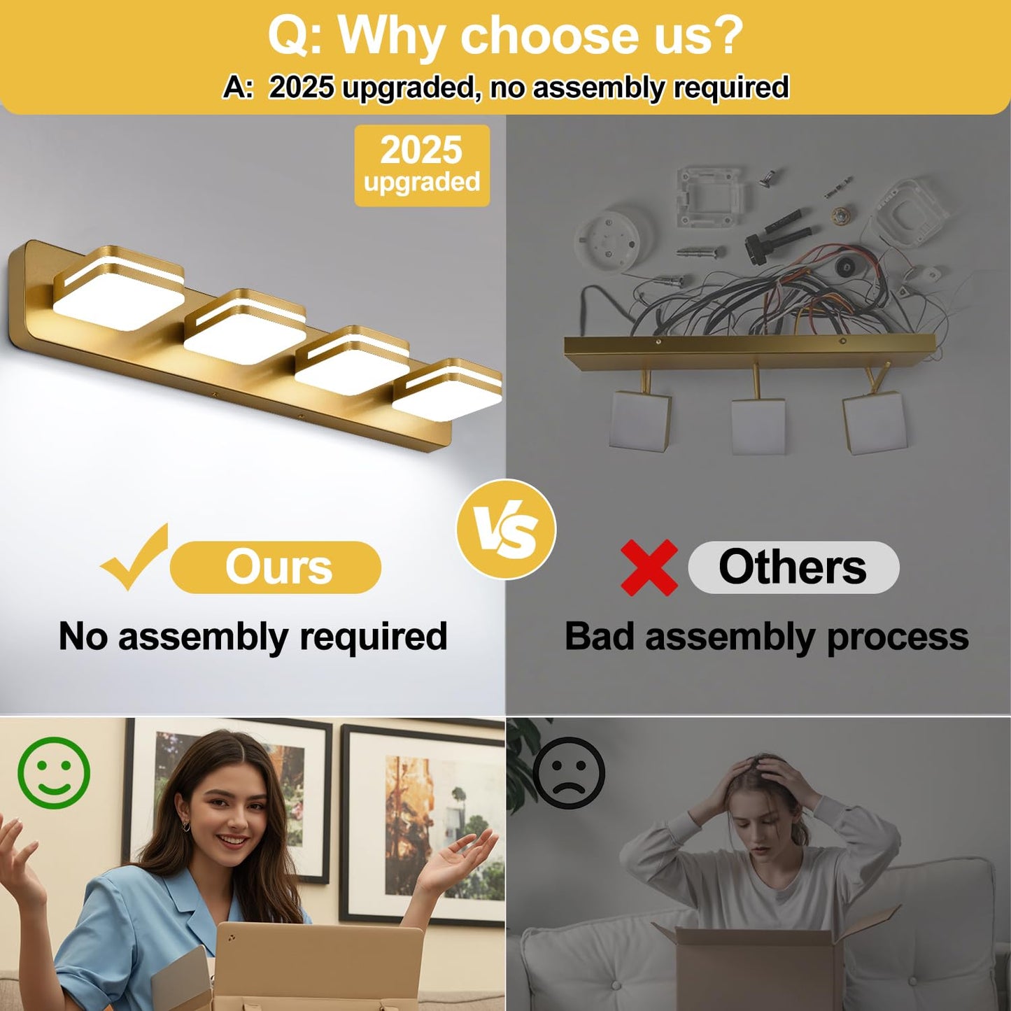 1600Lm Led Modern Bathroom Vanity Light Fixtures  360?Rotate Acrylic Gold Vanity Lights For Bathroom  Modern Wall Lighting Fixtures Over Mirror Kitchen Living Room (Natural White Light 5000K)